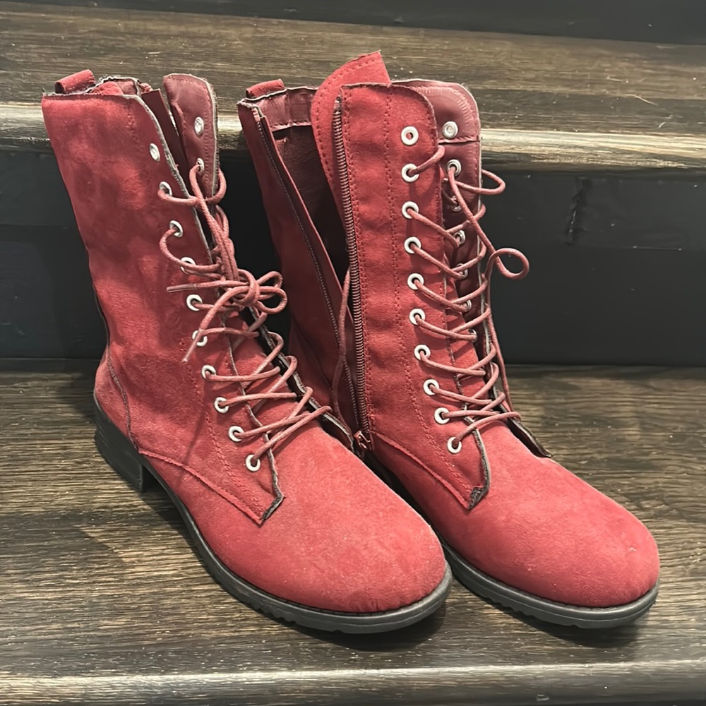 Red combat boots never worn